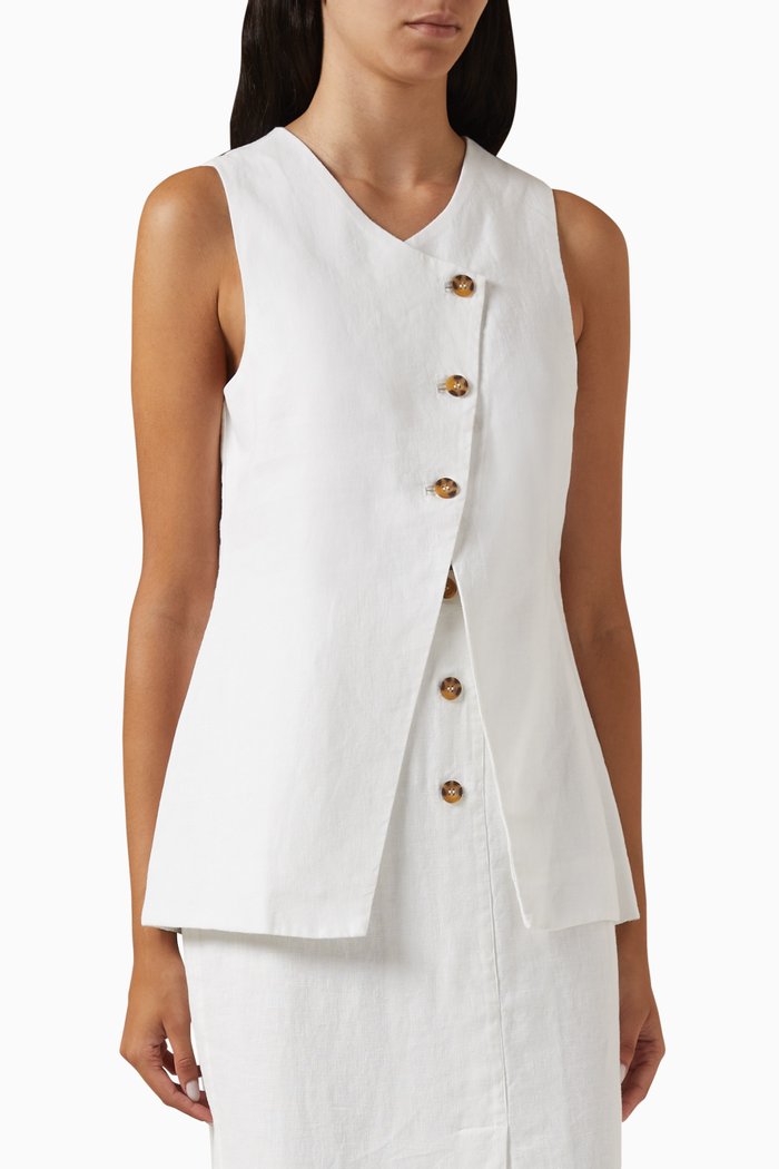 

Gigi Gilet Top in Linen, White
