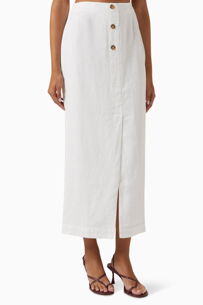 

Gigi Column Midi Skirt in Linen, White