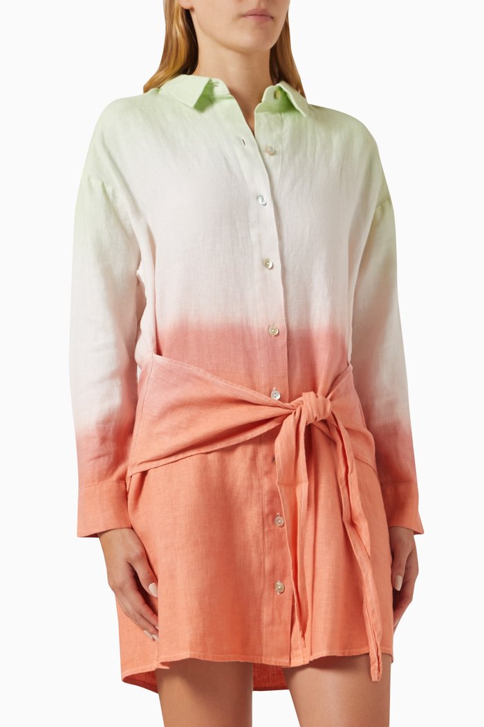 

Aubrey Mini Shirtdress in Linen, Orange