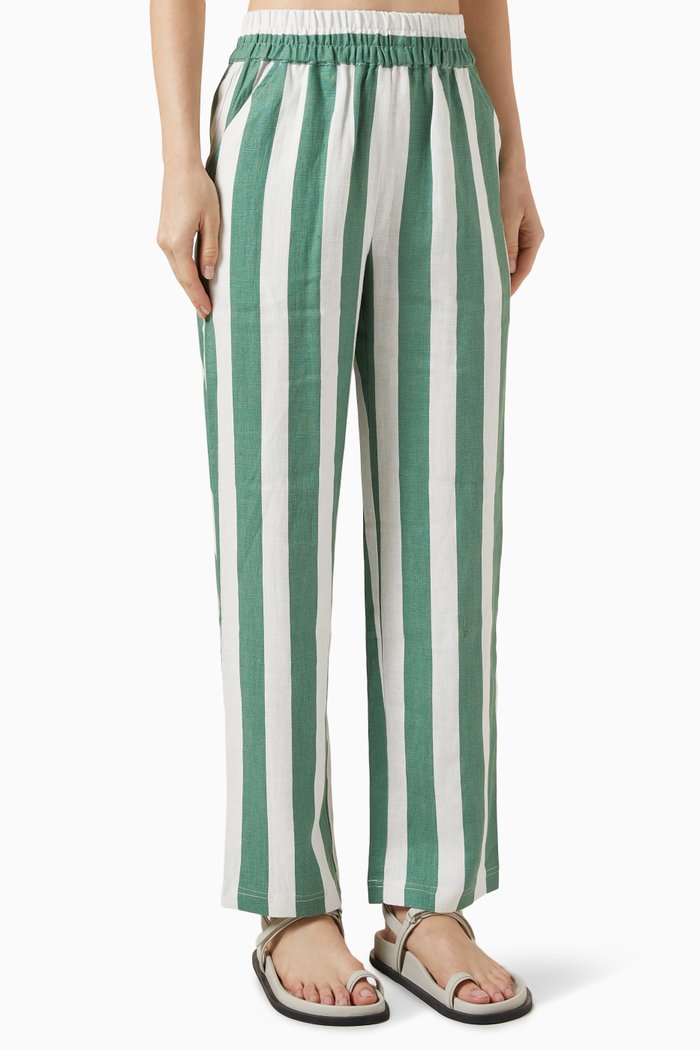 

Weekend Striped Pants in Linen, Green