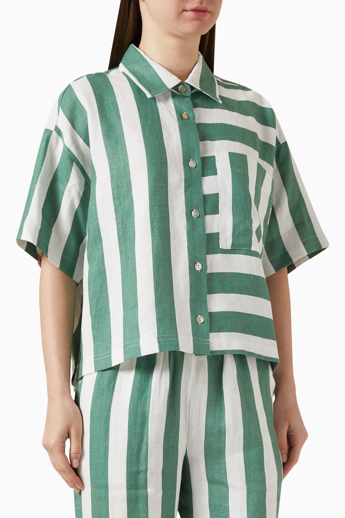 

Kyle Striped Shirt in Linen, Green