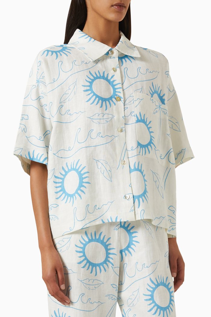 Kyle Printed Shirt in Linen, White