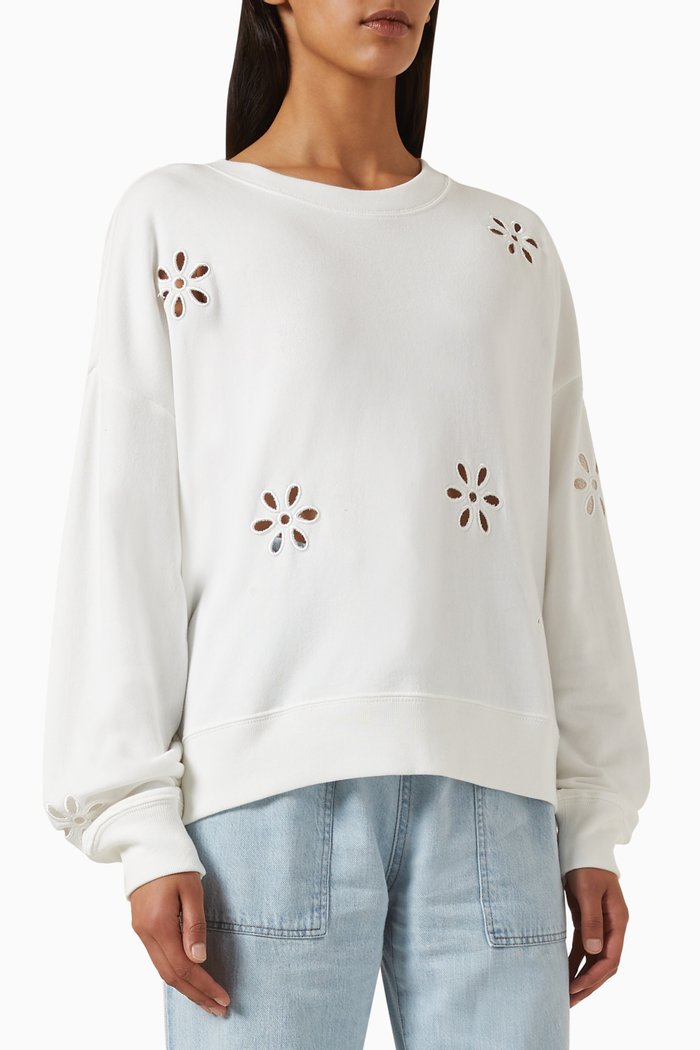 

Classic Eyelet Sweatshirt in Cotton Blend, White