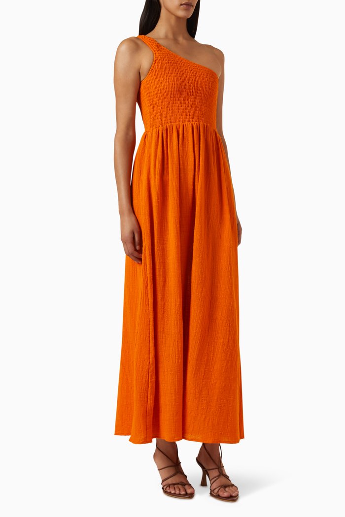 

Cleo One-shoulder Maxi Dress in Cotton, Orange