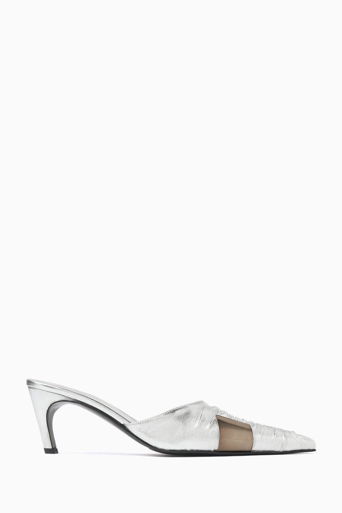 x Fai Khadra Ponti 55 Mules in Leather, Silver
