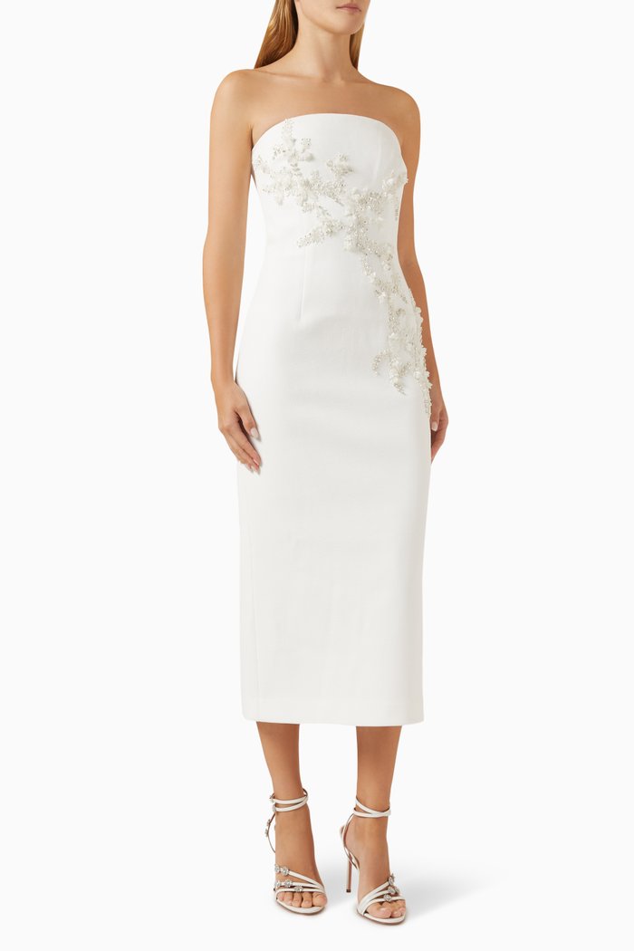 

Tove Sequin Midi Dress in Crepe, White