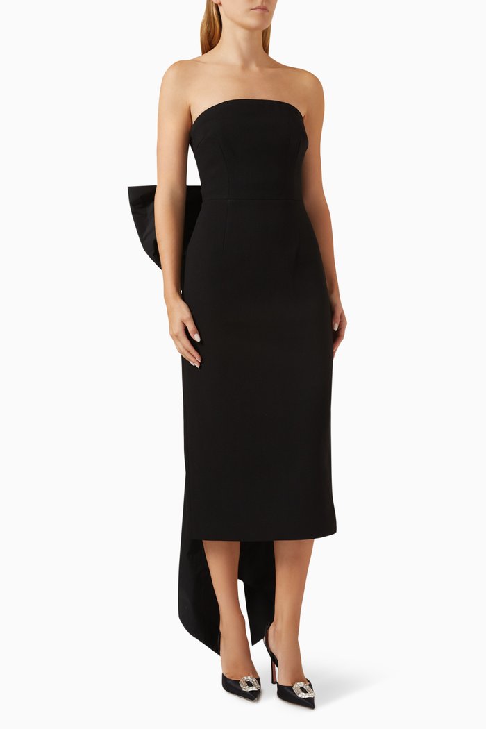 Anais Bow Midi Dress in Crepe, Black