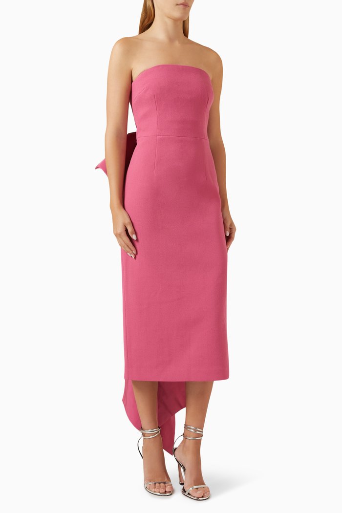 

Anais Bow Midi Dress in Crepe, Pink