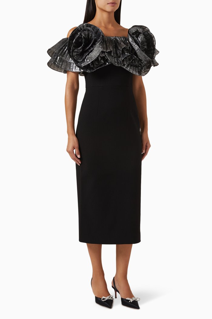 

Lumi Ruffled Midi Dress, Black