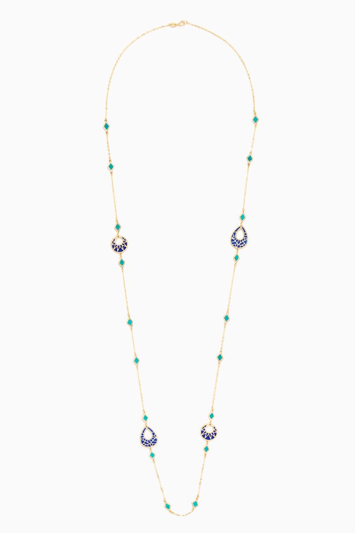 

Amelia Maasai Reversible Long Necklace in 18kt Gold, Blue