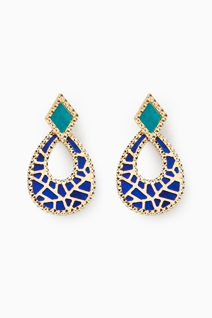 Amelia Maasai Drop Earrings in 18kt Gold, Blue
