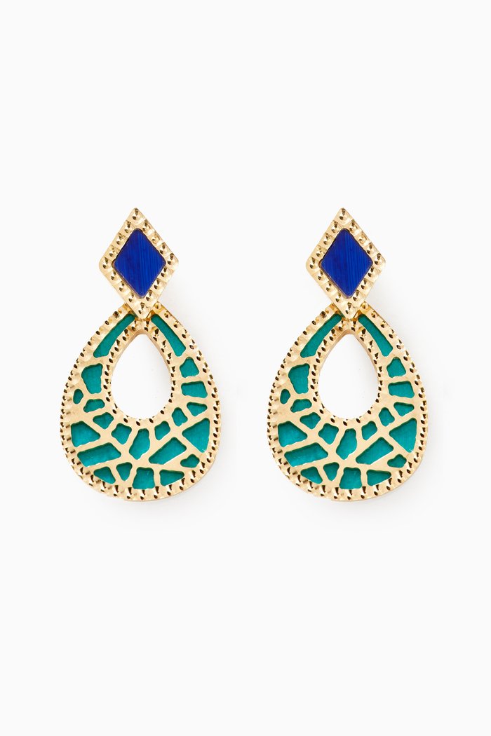 

Amelia Maasai Drop Earrings in 18kt Gold, Blue