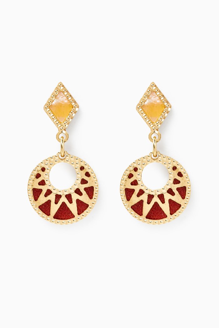 

Amelia Maasai Drop Earrings in 18kt Gold, Red