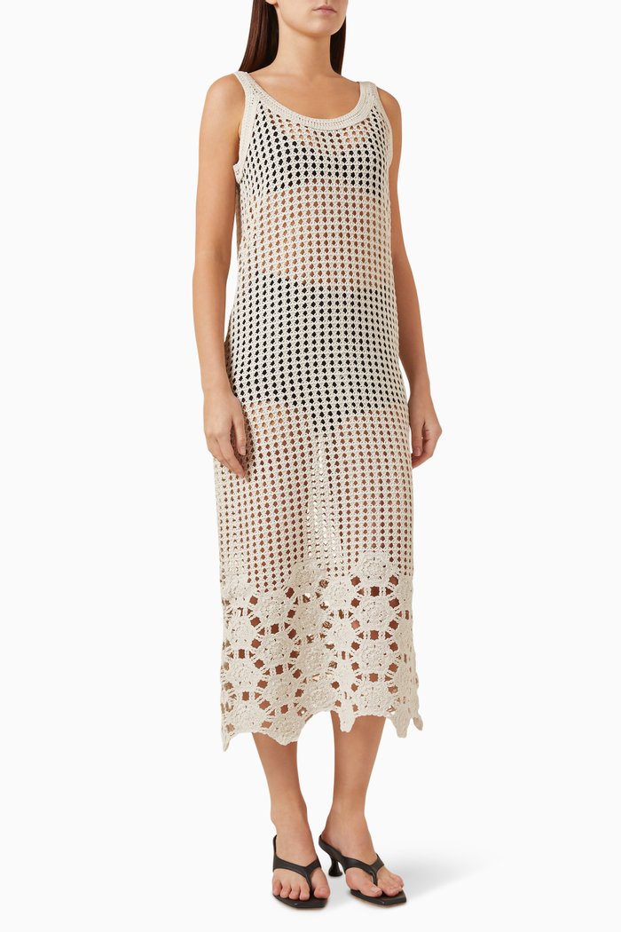 

Yasnola Crochet-knit Midi Dress in Cotton-blend, Neutral