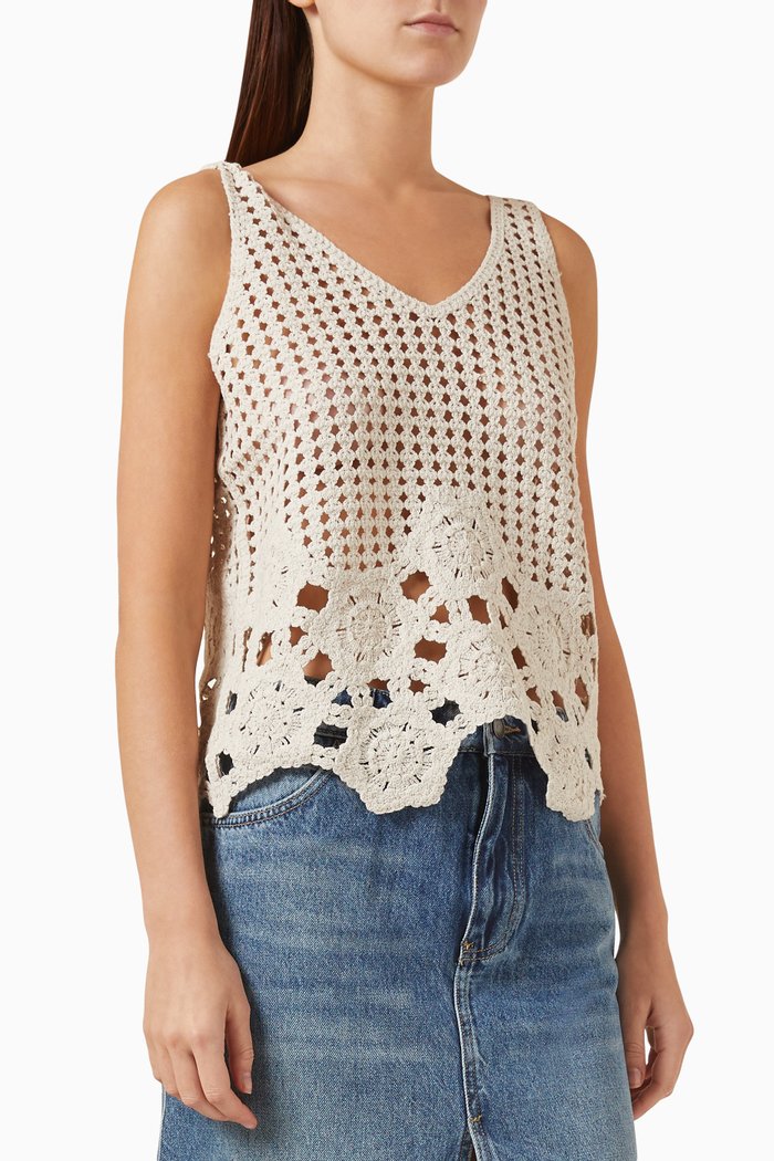 

Yasnola Crochet-knit Top in Cotton-blend, Neutral