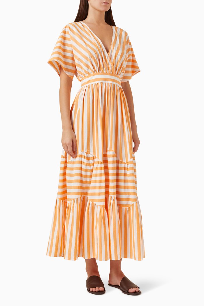 

Yasroos Striped Midi Dress in Cotton, Orange