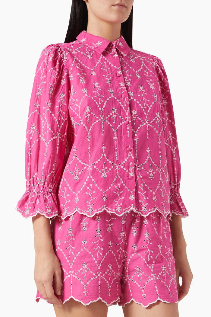 

Yasmalura Embroidered Shirt in Cotton, Pink