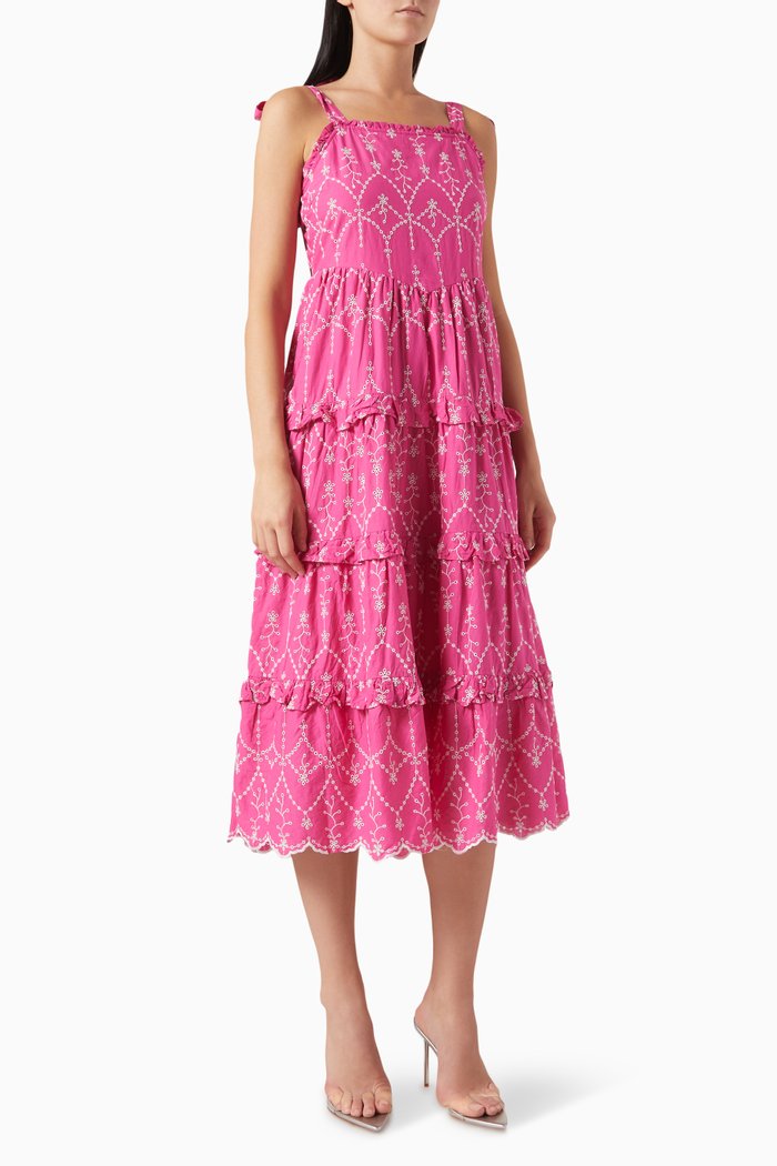 

Yasmalura Embroidered Midi Dress in Cotton, Pink