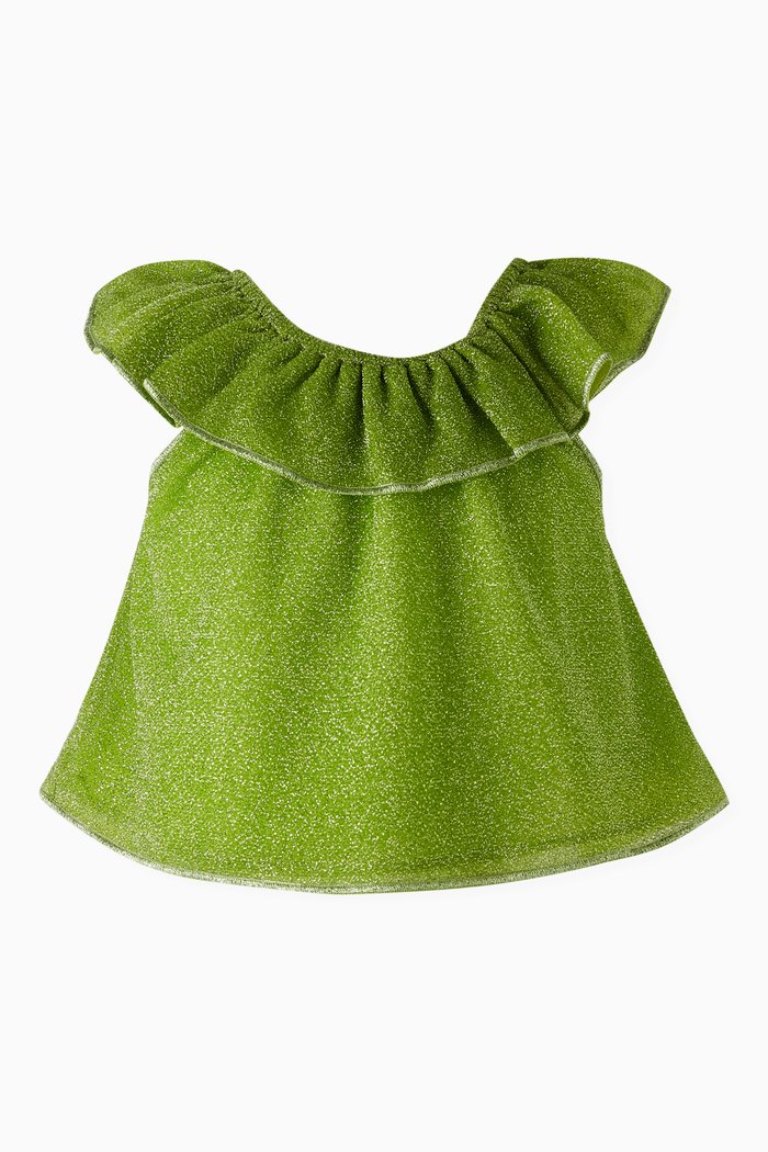 

Osemini Lumiere Ruffle Top in Glitter Nylon, Green