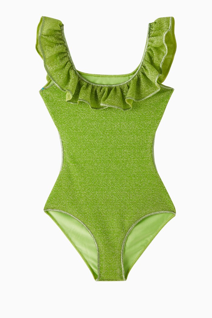 

Osemini Lumiere Open-back Maillot in Glitter Nylon, Green