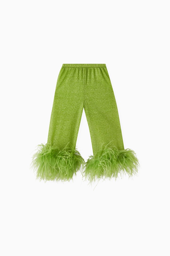 

Osemini Lumiere Plumage Pants in Glitter Nylon, Green