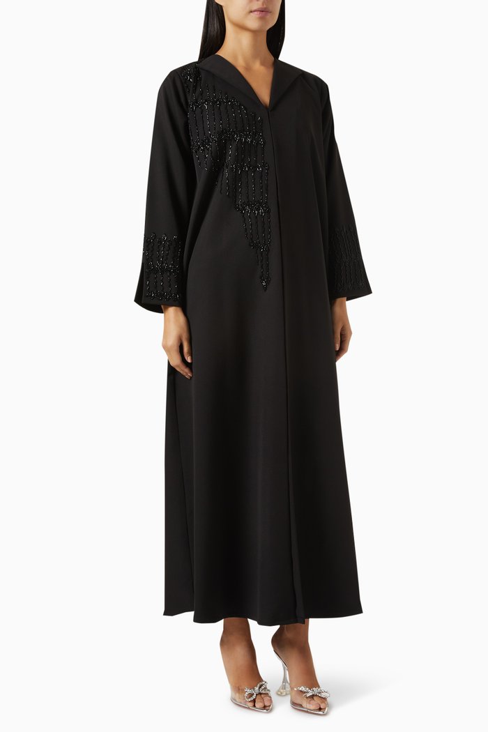 

Bead Embellished Abaya in Crepe, Black