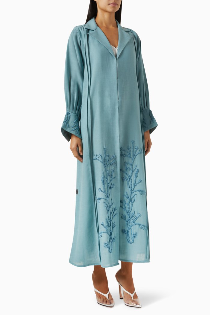 

Thread Embroidered Abaya in Linen, Blue