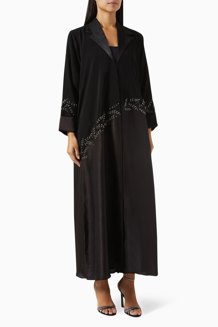 

Bead Embroidered Abaya in Nada & Velvet, Black