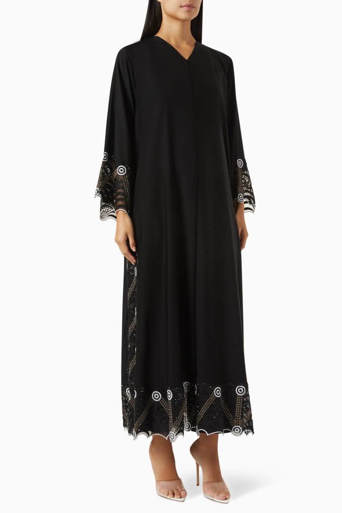 

Lace Embroidered Abaya in Nada, Black
