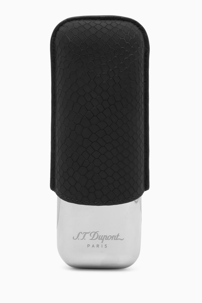 Scale Cigar Case in Leather & Metal, Black