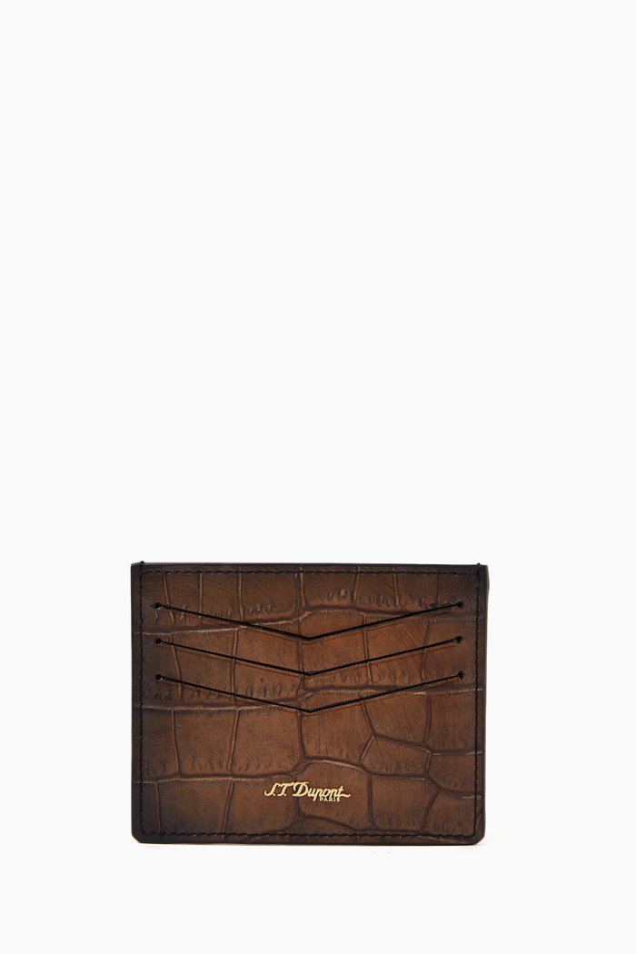 

Credit Card Holder in Alligator-embossed Leather, Brown
