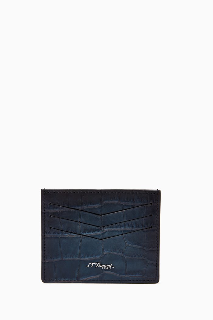 

Credit Card Holder in Alligator-embossed Leather, Blue