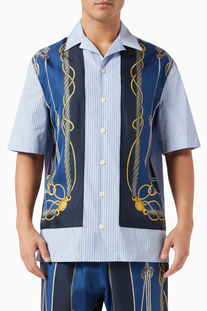 

Striped Shirt in Cotton & Silk, Blue