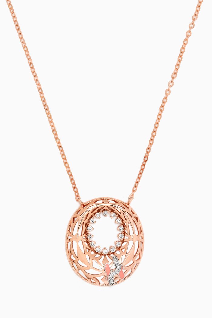 

Retro Diamond & Enamel Letter 'H' Necklace in 18kt Rose Gold