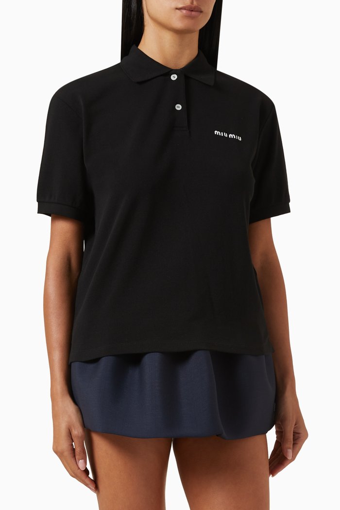 

Embroidered-logo Polo Shirt in Pique-knit, Black