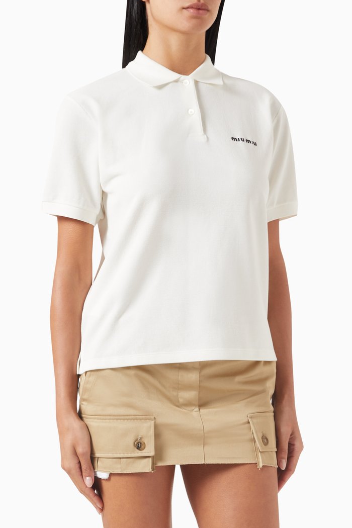 

Embroidered-logo Polo Shirt in Pique-knit, White