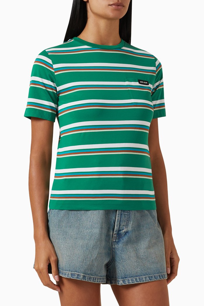 

Striped T-shirt in Cotton Jersey, Green