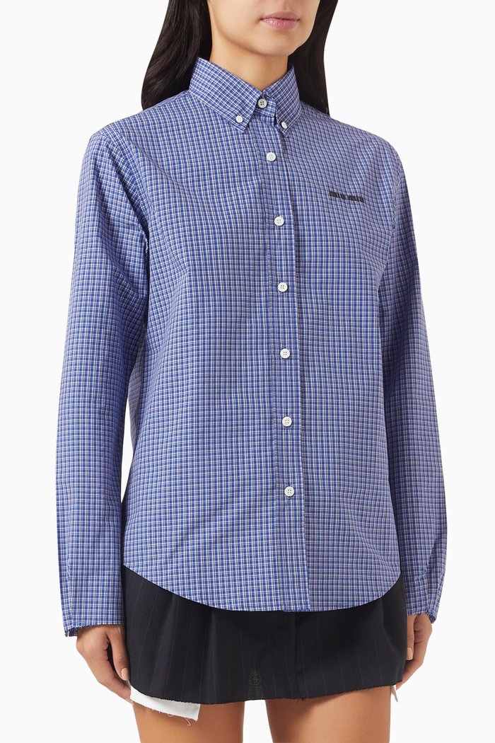 

Embroidered-logo Checked Shirt in Cotton, Blue