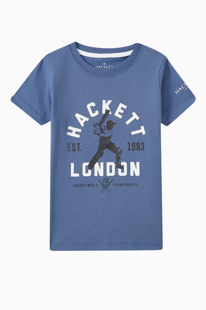 Cricket Logo Print T-shirt in Cotton, Blue