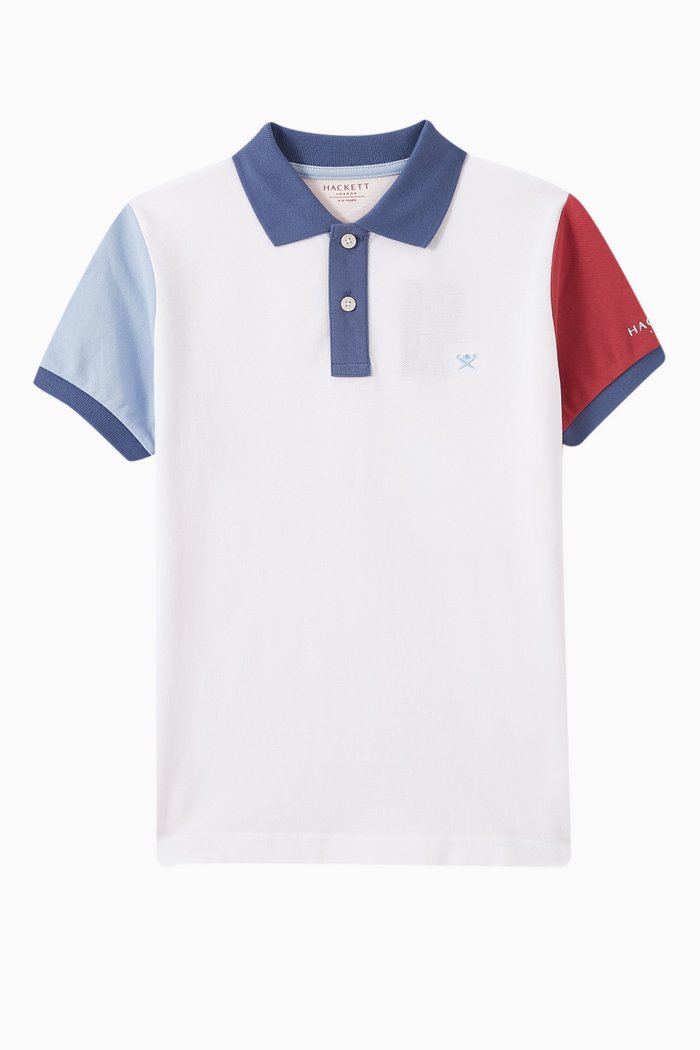 

Colour Block Polo Shirt in Cotton, White
