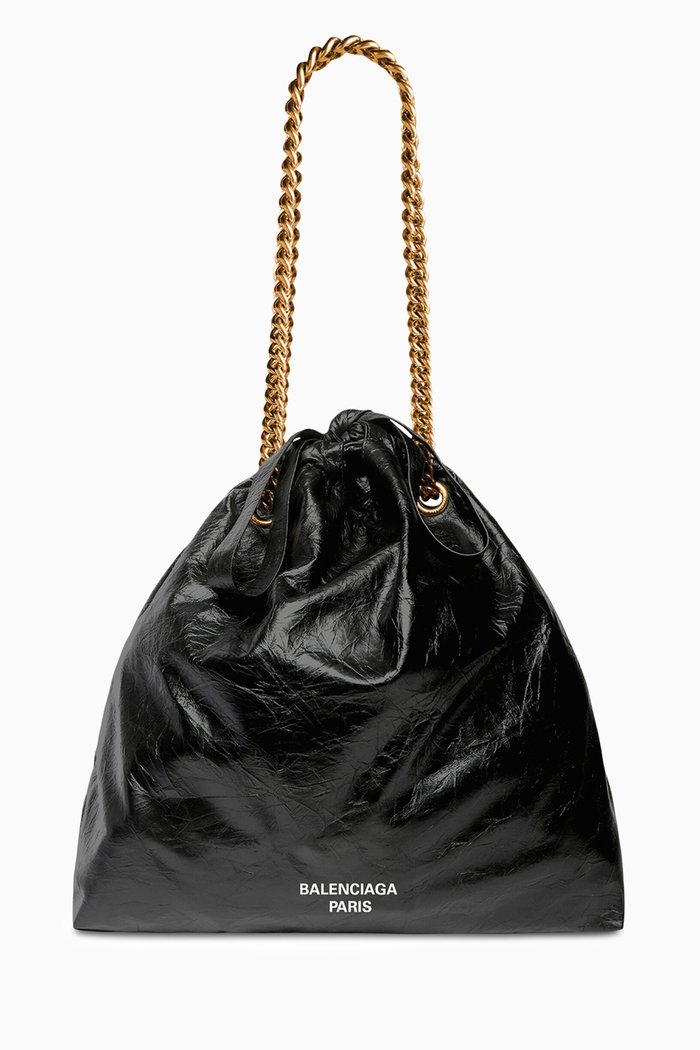 

Medium Crush Tote Bag in Crushed Leather, Black