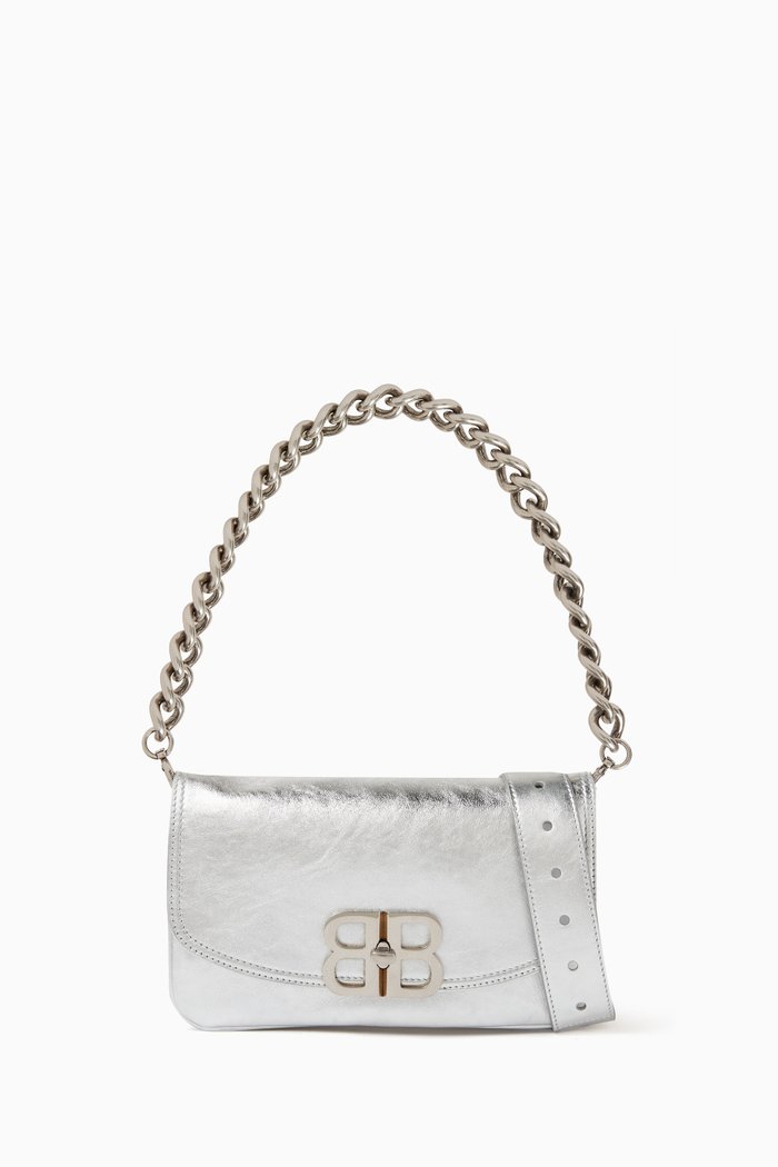 

Small BB Soft Flap Bag in Metallized Peach Calfskin, Silver