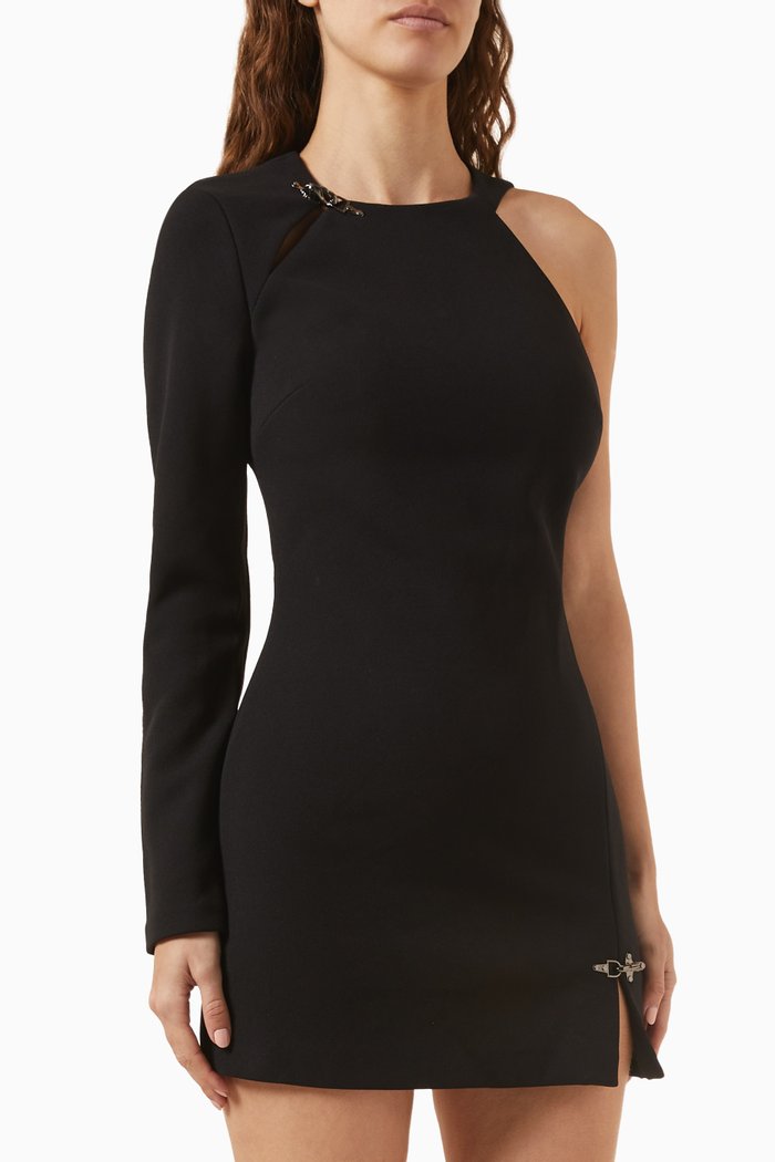 

Latched One-shoulder Mini Dress, Black