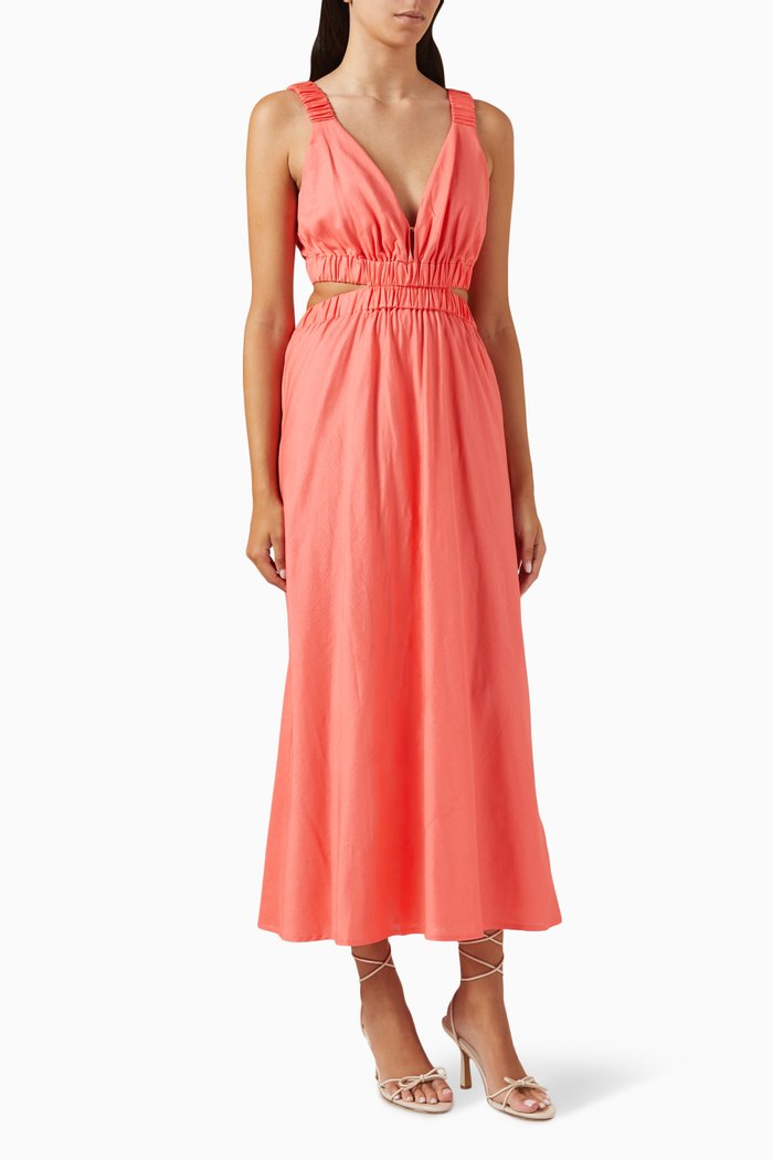 

Lila Cut-out Midi Dress in Linen-Blend, Pink