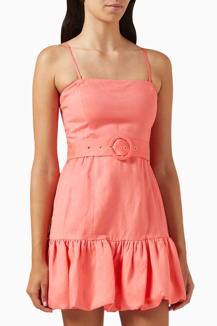 

Lila Belted Mini Dress in Linen-blend, Pink
