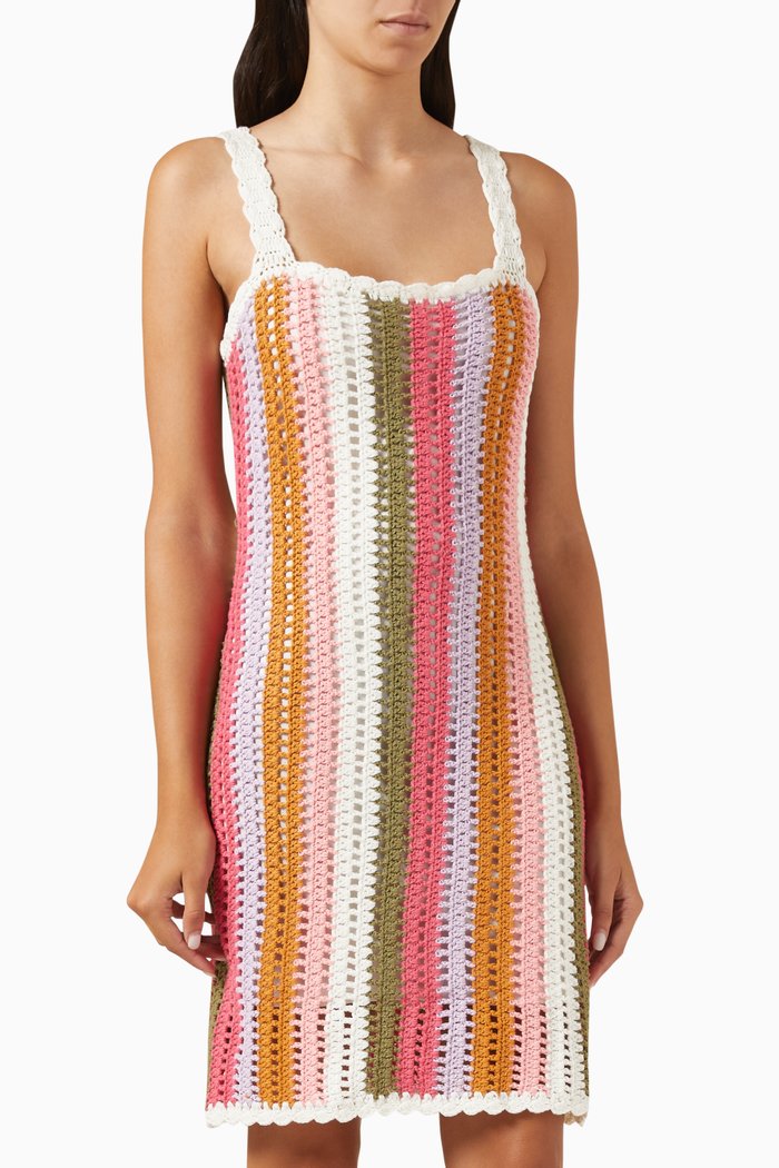 

Lito Stripe Mini Dress in Crochet, Multicolour