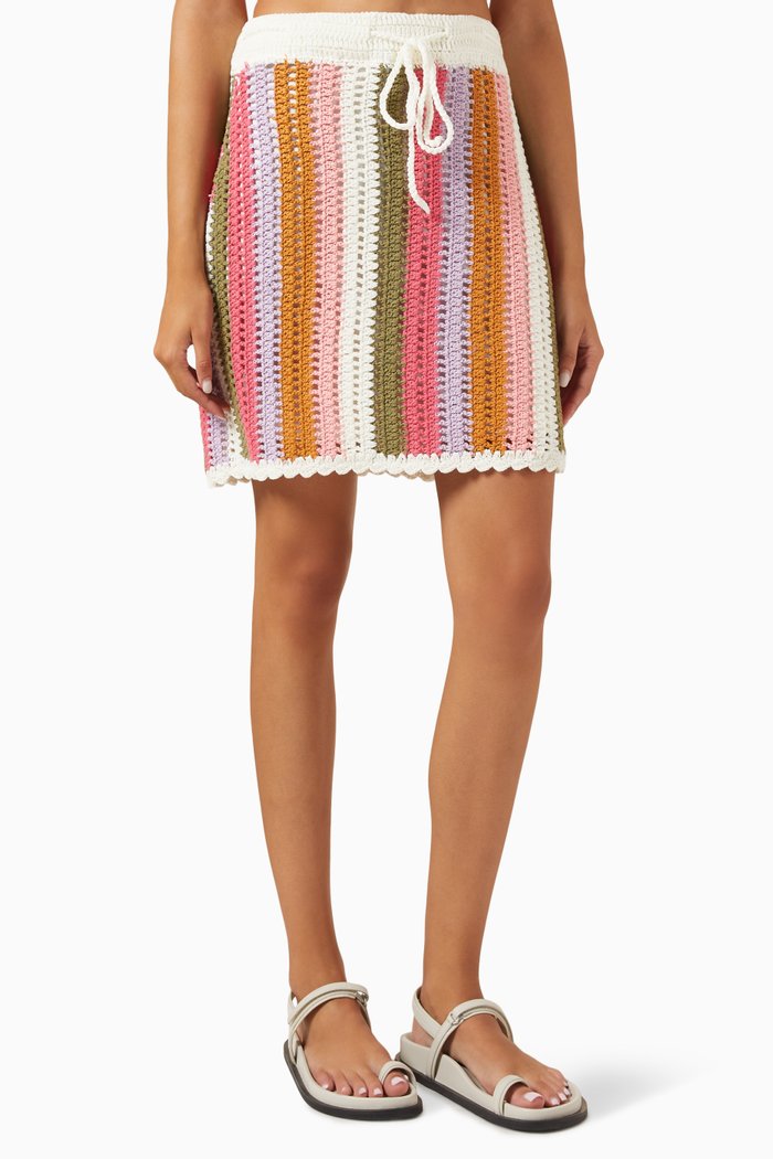 

Lito Stripe Mini Skirt in Crochet, Multicolour