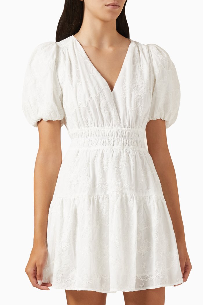 

Neve Puff-sleeve Mini Dress in Cotton, White
