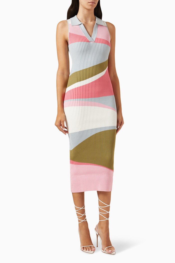 

Danica Collared Midi Dress in Ribbed-knit, Multicolour