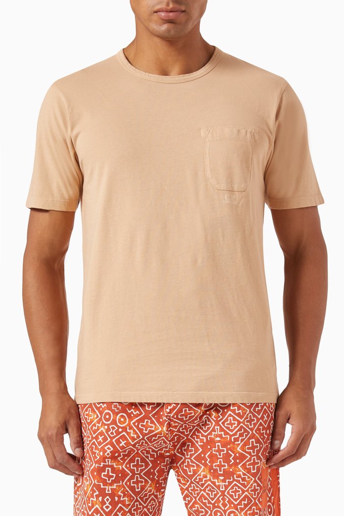Logo Pocket T-shirt in 24/1 Cotton Jersey, Brown